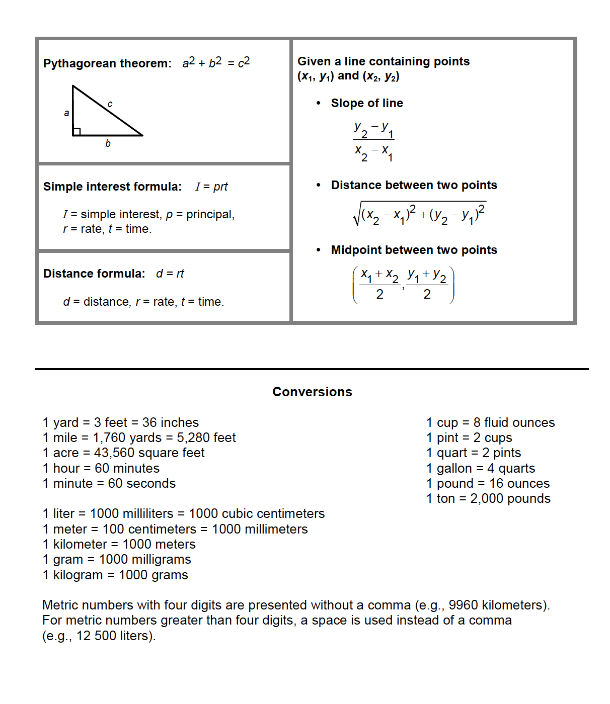 Mathematics Reference Sheet A – The Test Camp